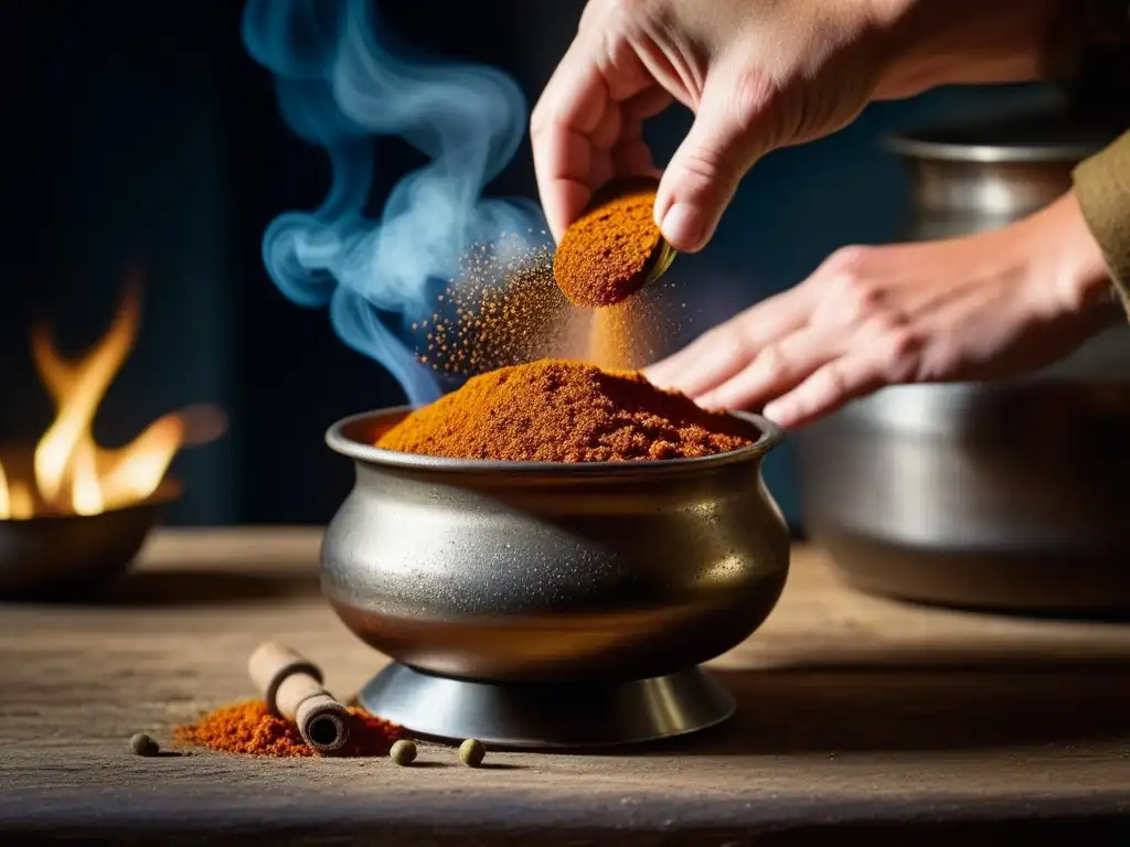 Un acto de rebeldía: mano vierte ingrediente prohibido en olla de cocina, representando resistencia en guerras de independencia