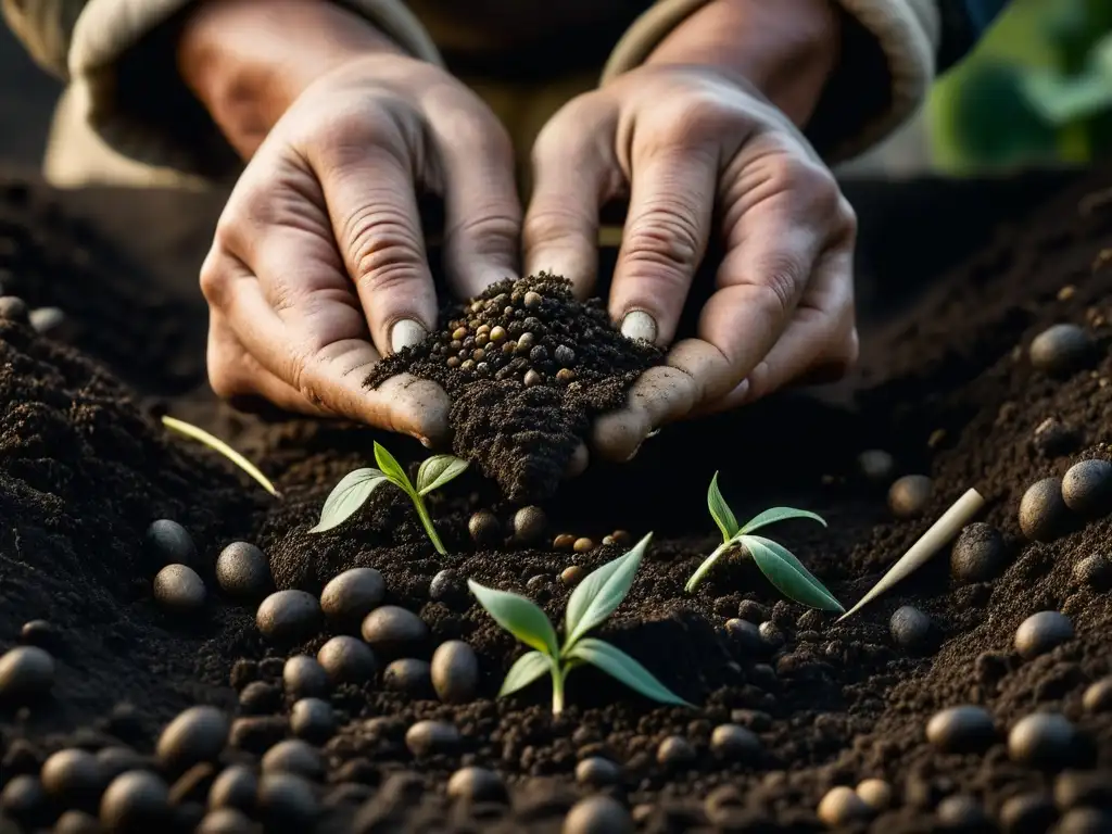 Un agricultor medieval siembra semillas ancestrales en la tierra, mostrando la conexión entre humanidad y naturaleza