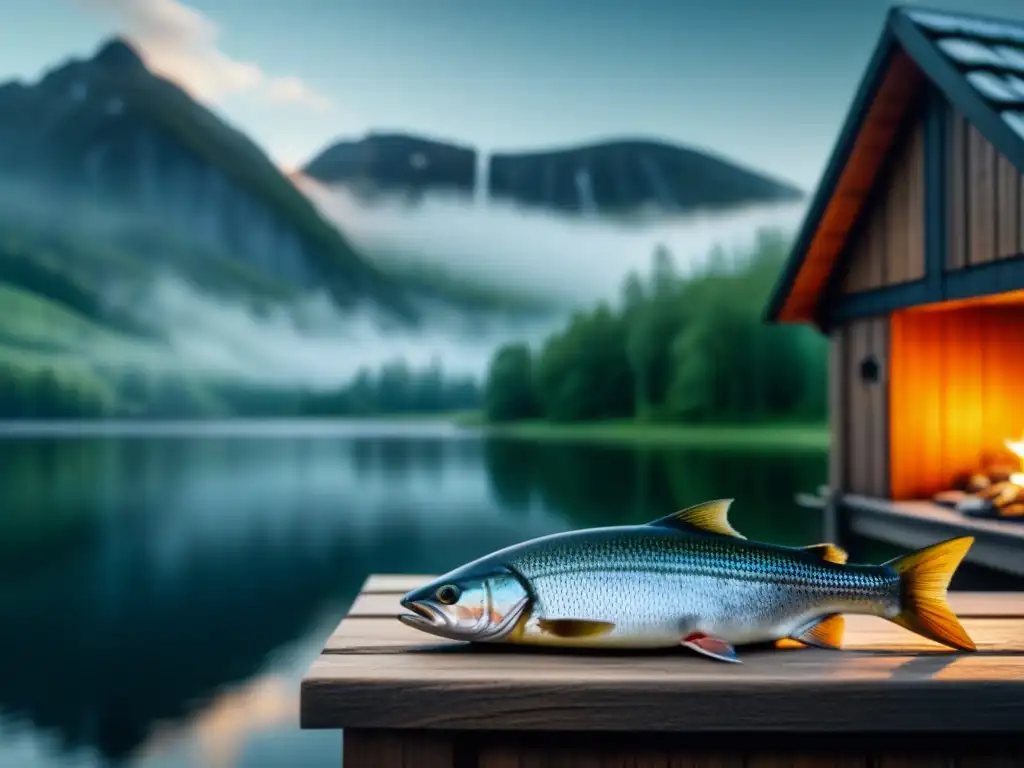 Ahumadero tradicional en tierras nórdicas: pescado colgando para conservación alimentos