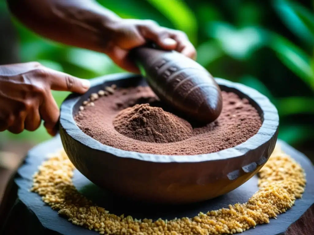 El ancestral proceso de preparación de una bebida de cacao maya en metate y mano de piedra