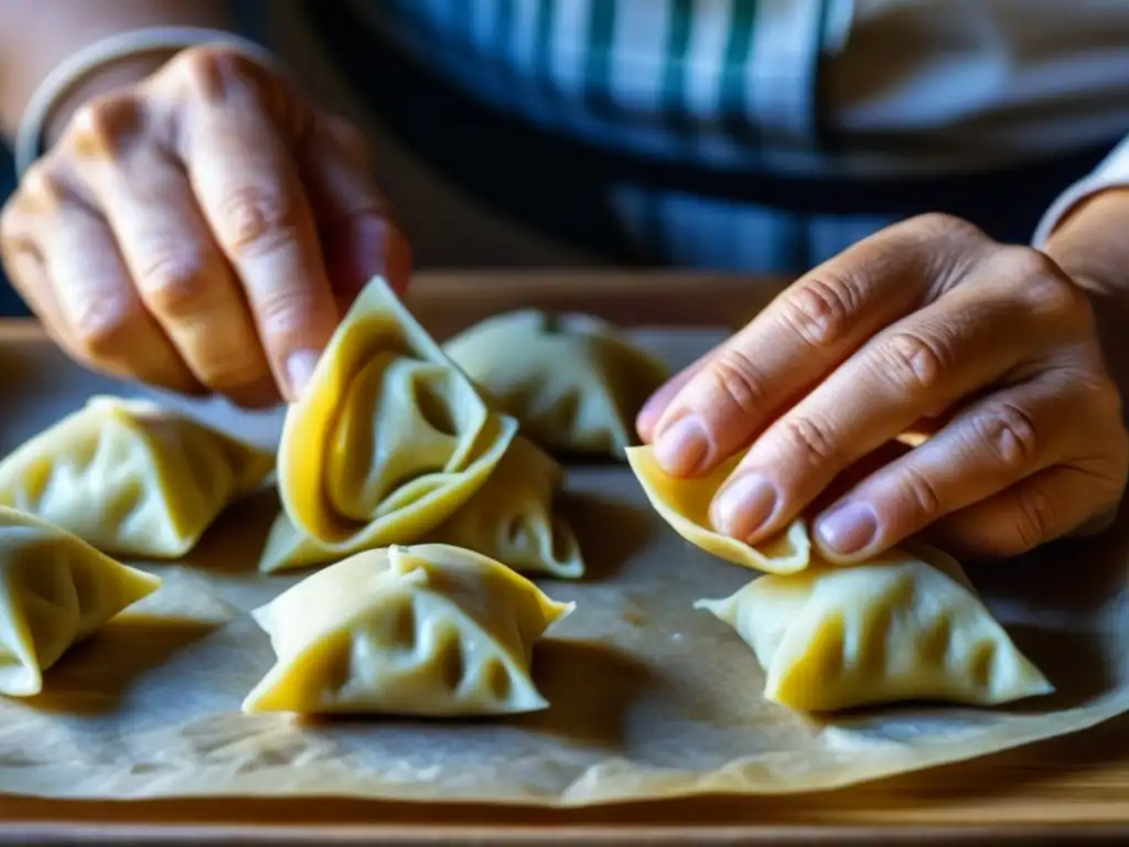 Una anciana hábilmente prepara Mantı, transmitiendo el origen y receta del plato con orgullo y concentración