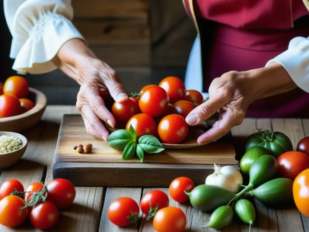 Una anciana prepara con sabiduría una mezcla de ingredientes para recetas históricas de la Noche de San Juan