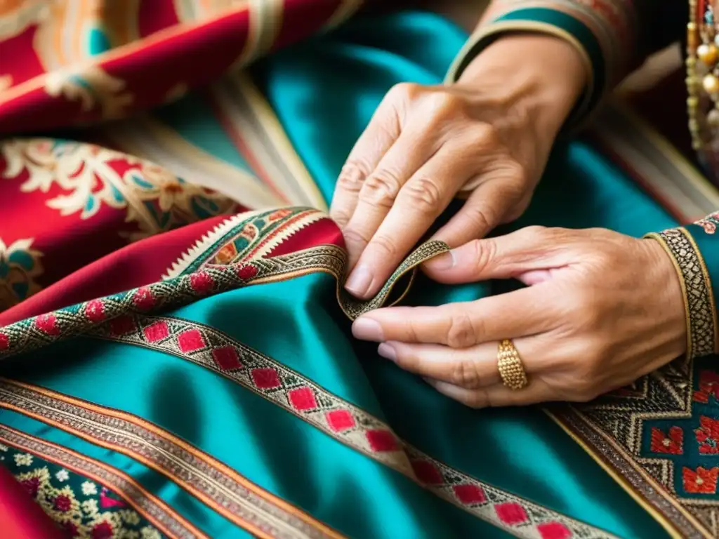 Un anciano artesano de Asia Central dobla con destreza un tejido de seda, revelando las recetas históricas de Asia Central