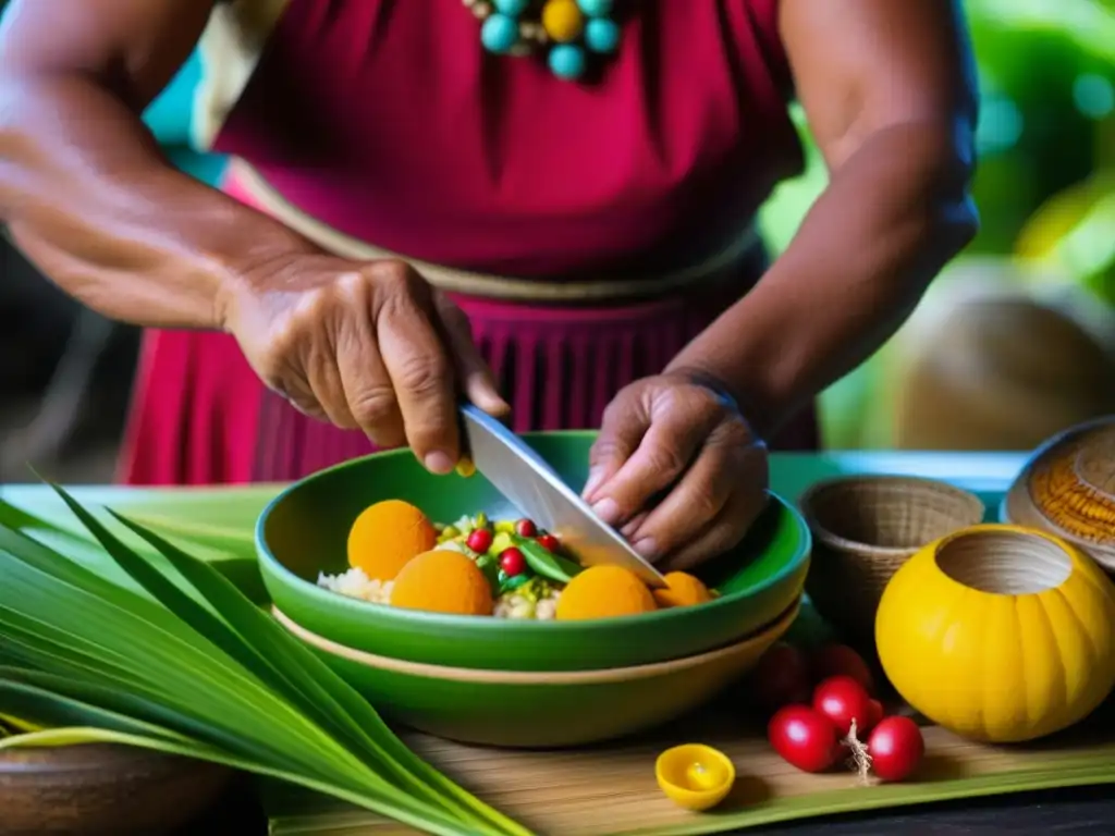 Un anciano micronesio experto elaborando platos tradicionales festividades Micronesia con detalle y destreza