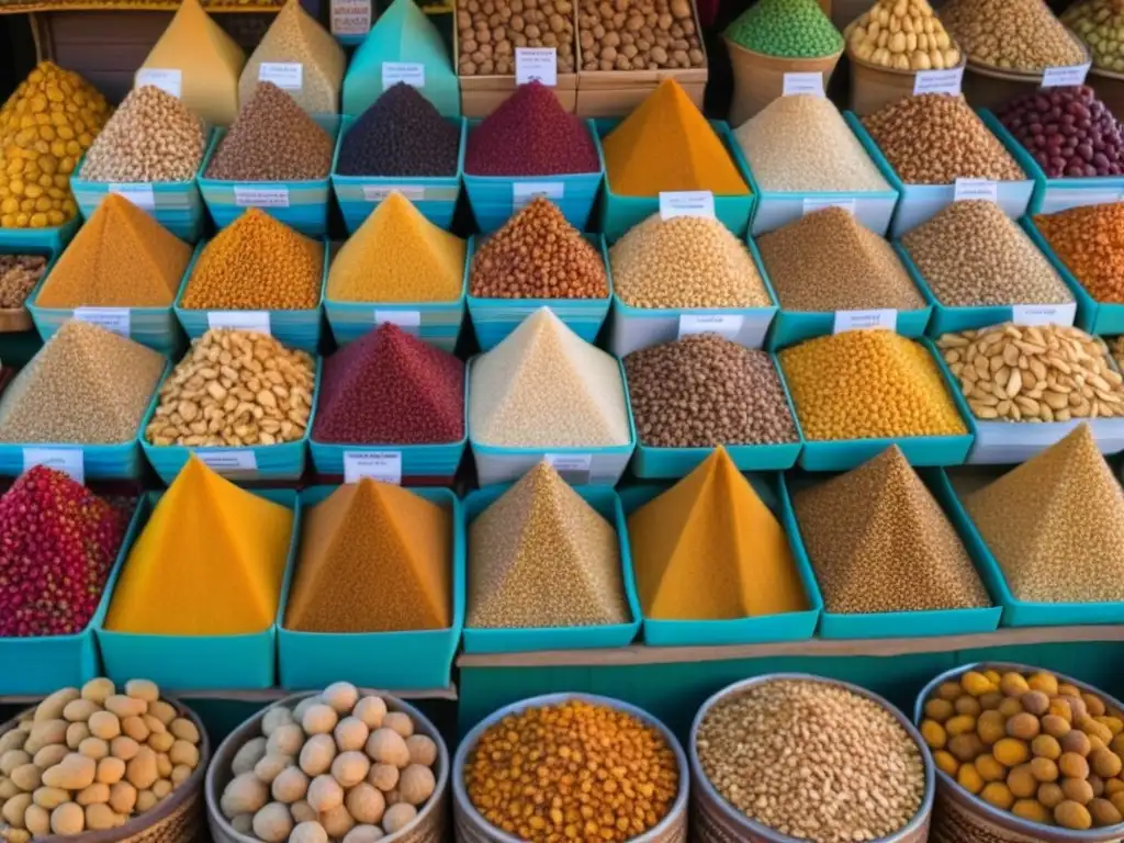 Una animada escena en un bullicioso bazar de la antigua ciudad de Samarcanda, Uzbekistán, con puestos de frutos secos y especias coloridos