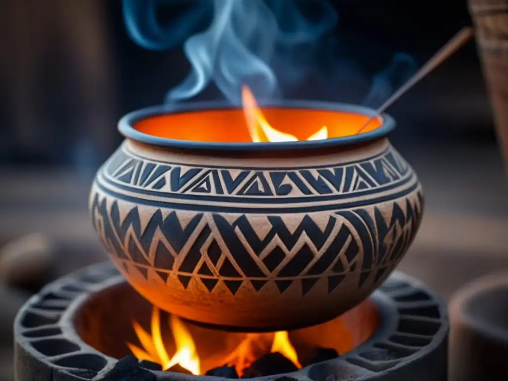 Olla prehispánica en llamas: ancestral técnica de cocina al descubierto Antigua olla prehispánica sobre fogones, resalta la técnica de cocción milenaria