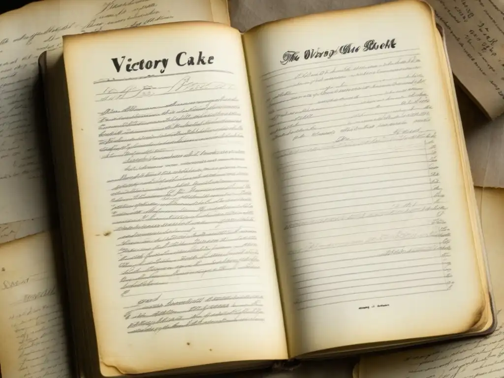 Una antigua receta de 'Pastel de la Victoria' de la Segunda Guerra Mundial en un libro desgastado y detallado