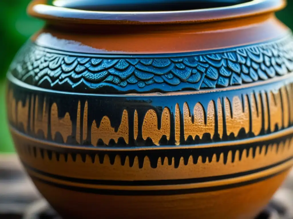 Antigua vasija de barro con agua de lluvia, revelando historia en sus grietas