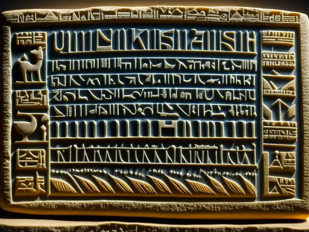 Antiguo tablet mesopotámico con cuneiforme detallado sobre intercambio de cultivos históricos