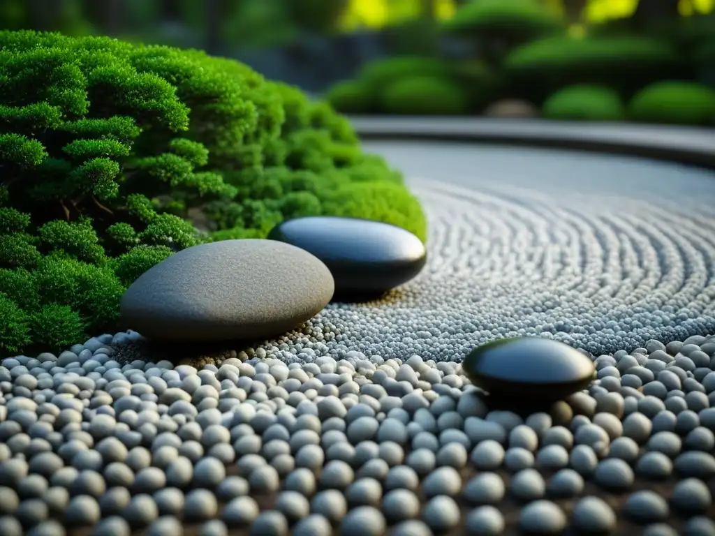 Armonía y serenidad en un jardín japonés Zen, con diseño meticuloso y ambiente tranquilo