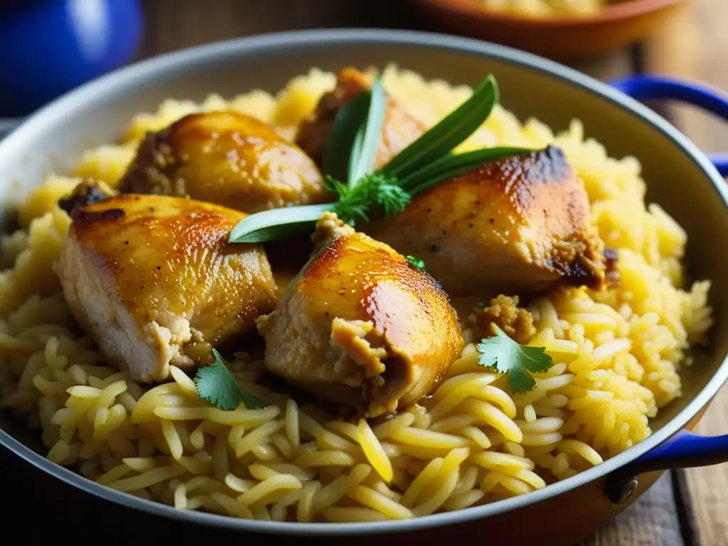 Arroz con pollo casero, un plato tradicional con ingredientes frescos y sabrosos