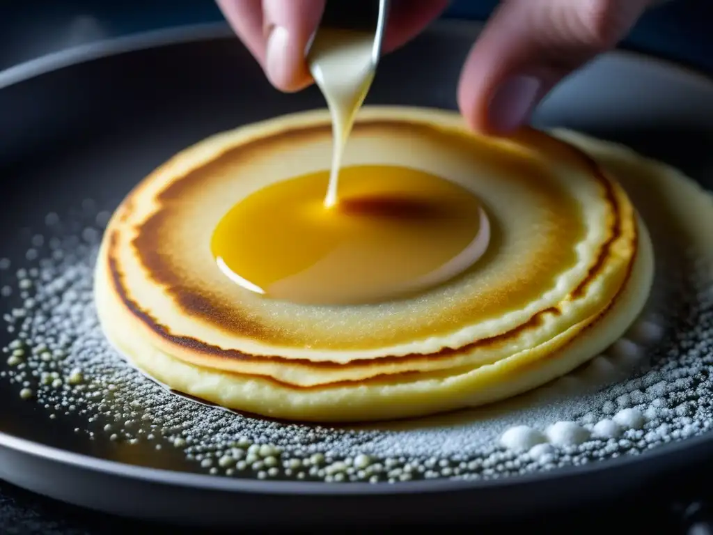 El arte de elaborar blinis: una delicada creación toma forma, con burbujas en la masa, en un paso crucial