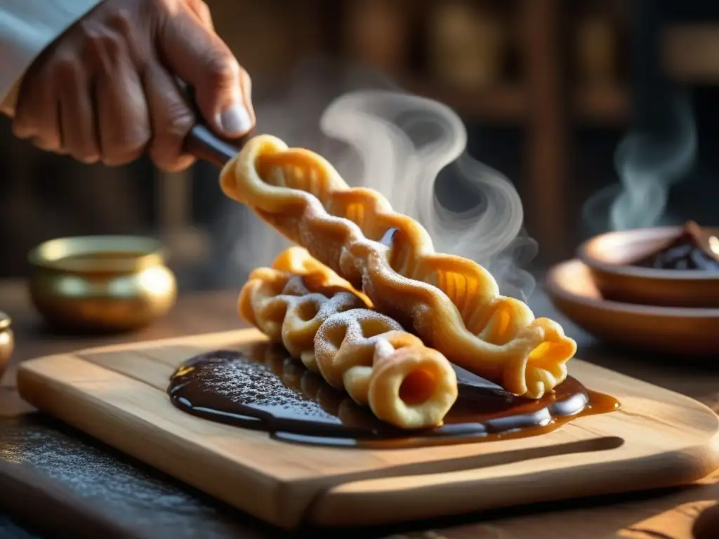 Artesana mexicana elaborando churros con origen histórico churros chocolate conquista