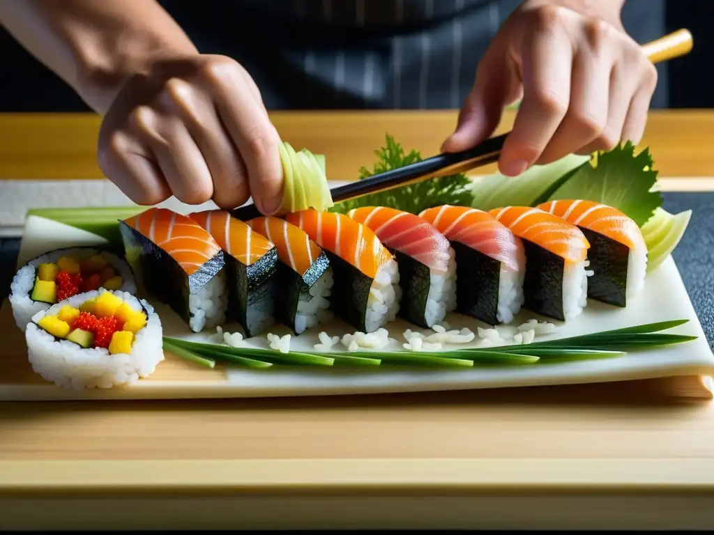 Artesanía japonesa: manos expertas crean rolls de sushi con ingredientes históricos