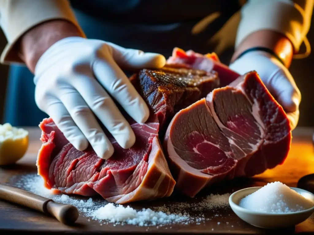 Un artesano embutiendo carne con técnicas tradicionales de conservación