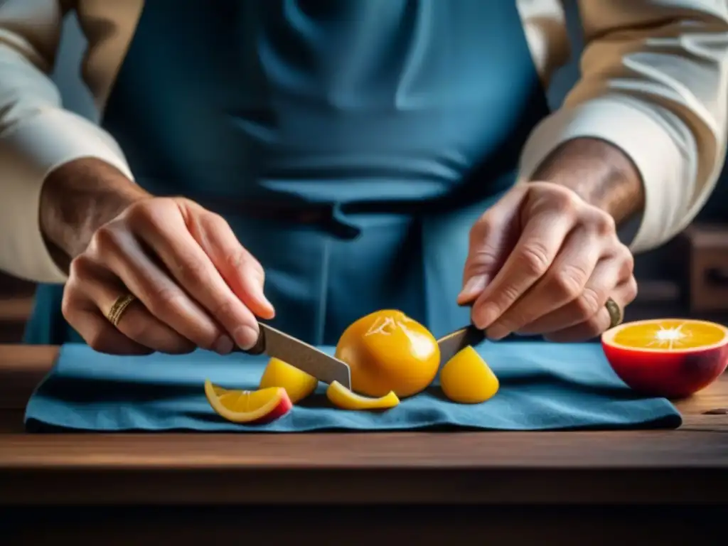 Un artesano experto elaborando dulces y confituras siglo XIX con herramientas antiguas