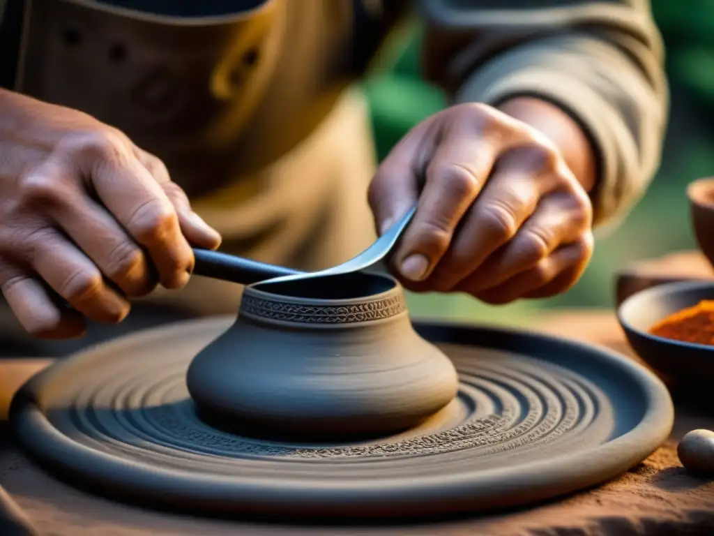 Un artesano experto recrea utensilios antiguos en una meticulosa réplica, destacando la artesanía y la tradición culinaria