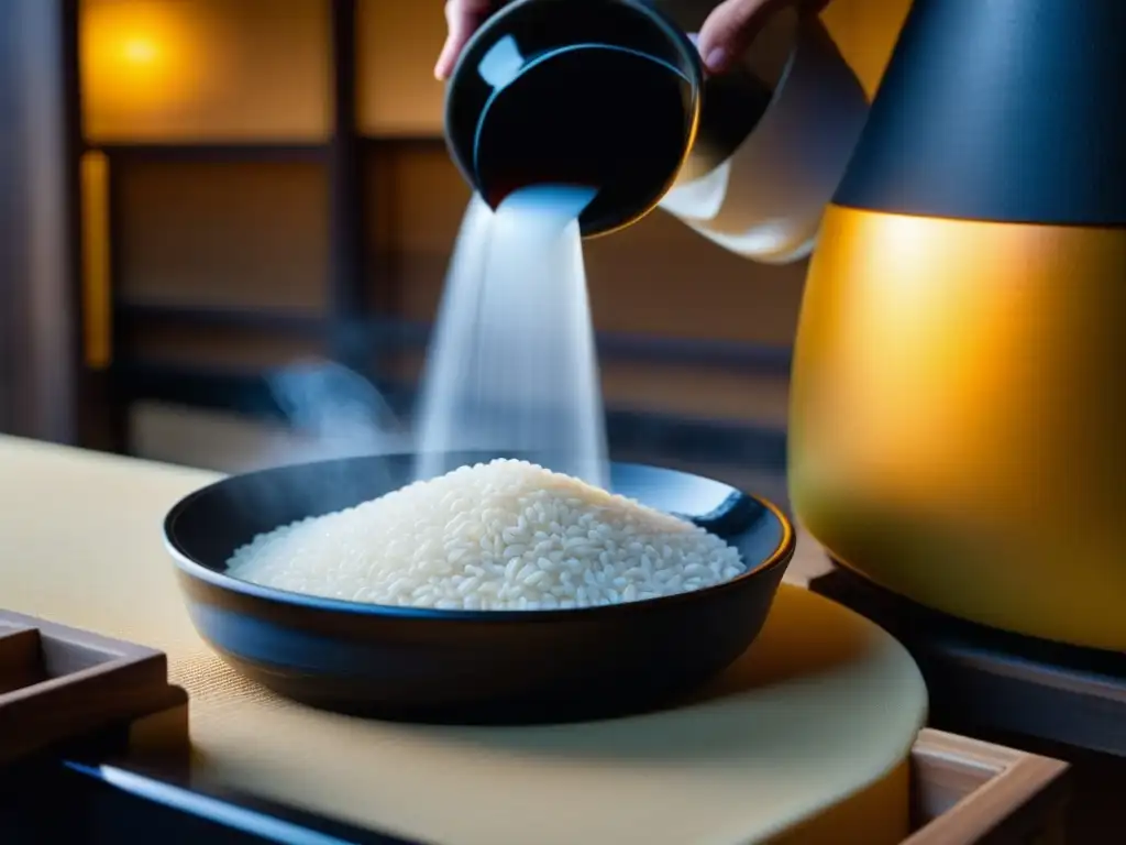 Un artesano japonés puliendo granos de arroz para sake, fusionando tradición e innovación en combinaciones innovadoras con Sake