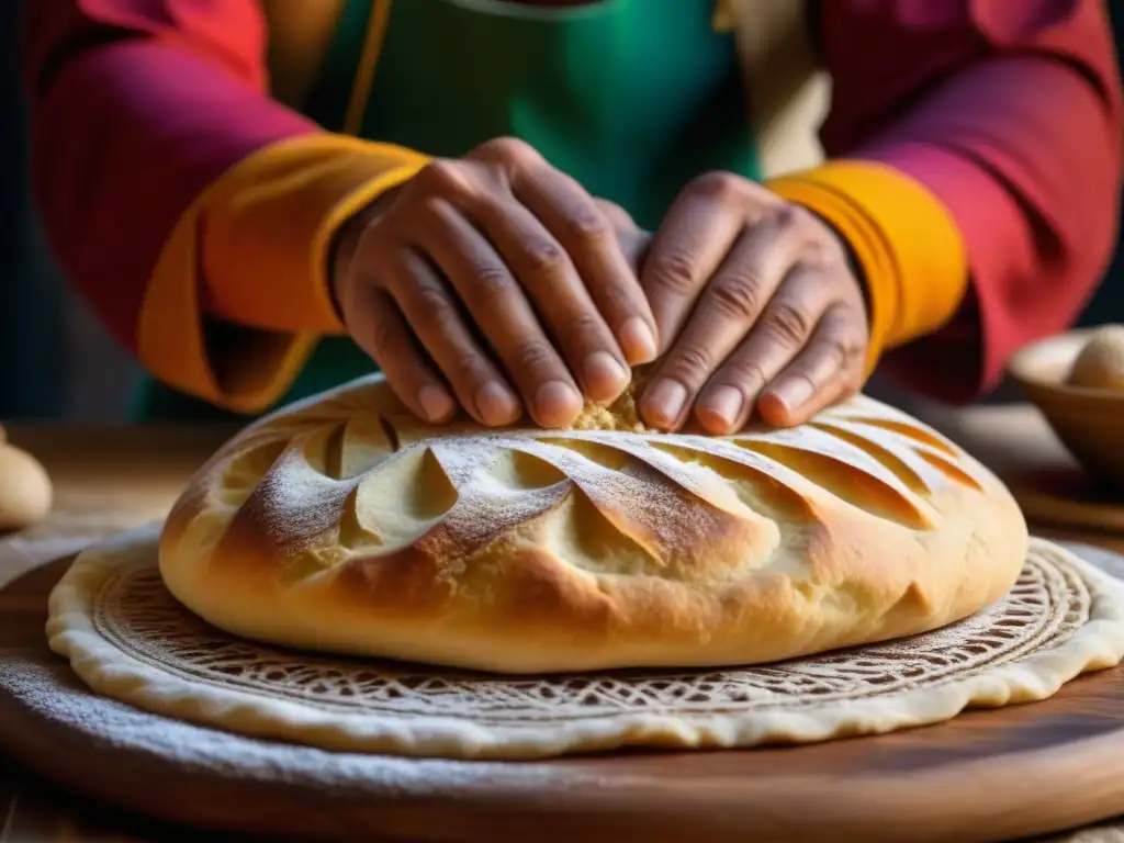 Artesano del Magreb moldea pan tradicional, texturas y patrones en masa, historia cultural y recetas ancestrales