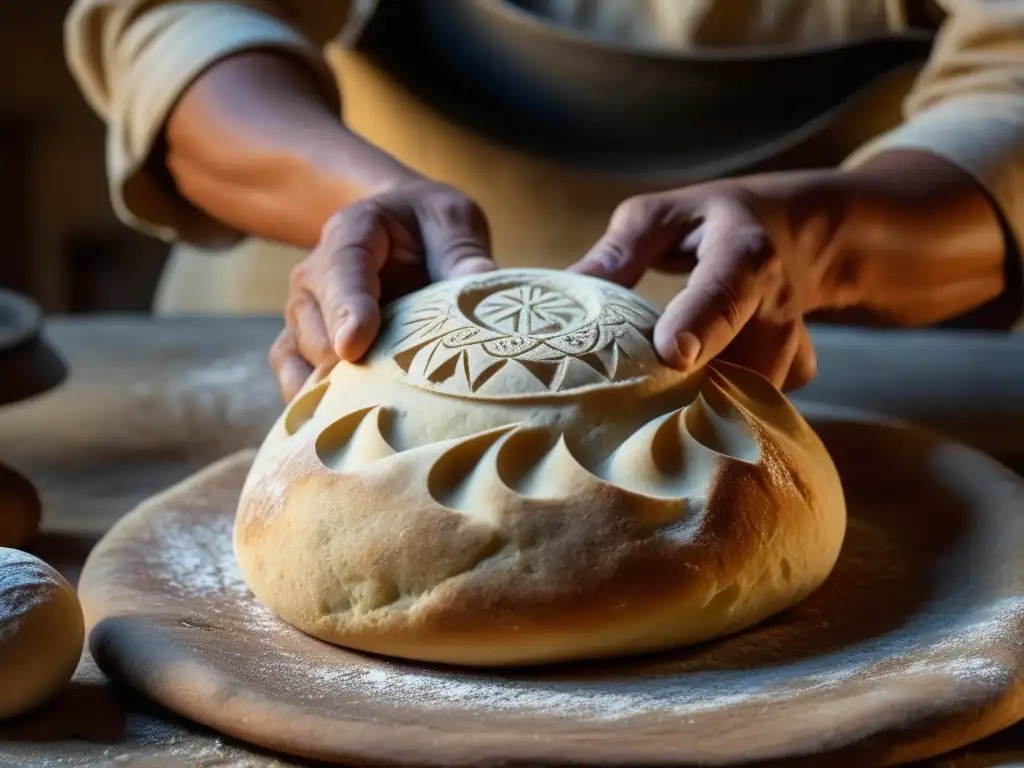 Hábil artesano moldeando masa para pan tradicional en horno de barro, mostrando técnicas de cocción en hornos