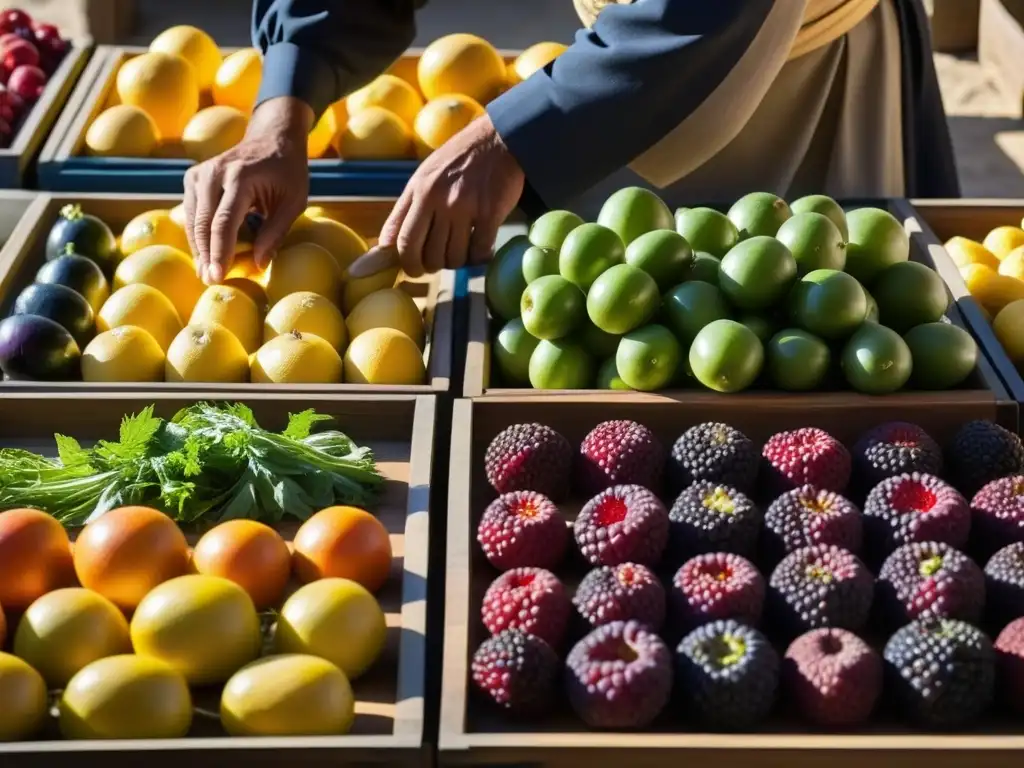 Artesano otomano preservando alimentos con precisión y colorido