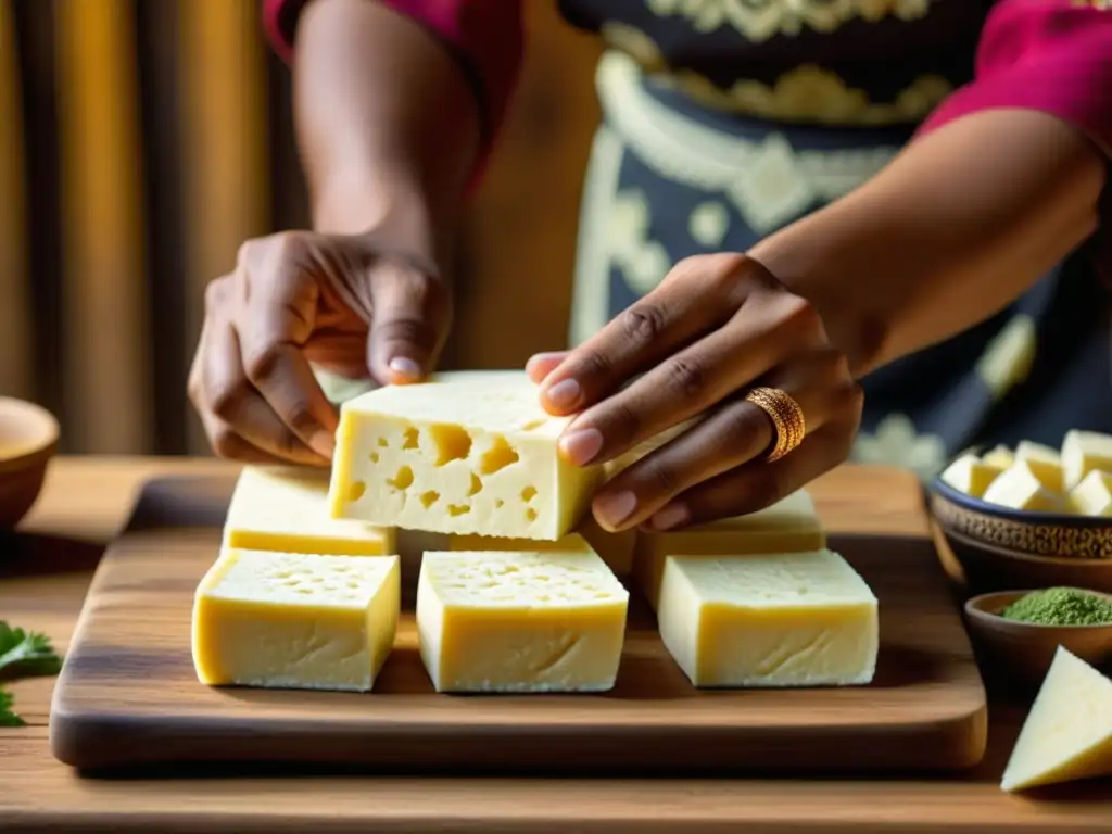 Un artesano moldea paneer con delicadeza, sus manos decoradas con henna