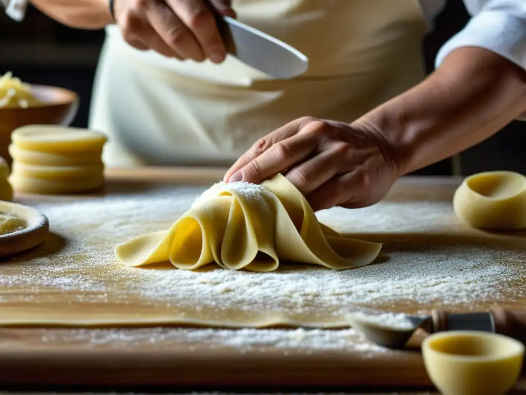 Un artesano crea pasta tradicional italiana en un ambiente renacentista