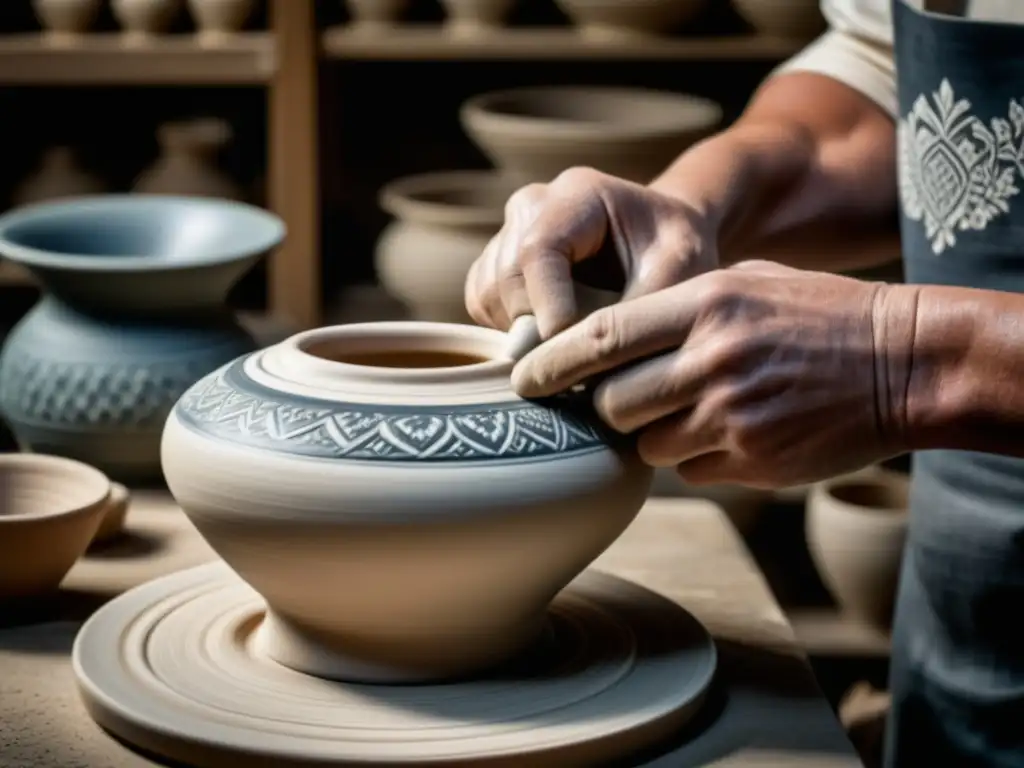 Artesano moldeando porcelana en torno, fusionando tradición con influencias industriales