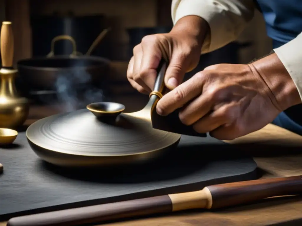 Un artesano creando réplicas de utensilios históricos con destreza y detalle