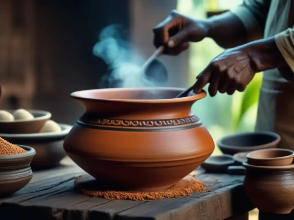 Un artesano Saheliano moldea con destreza una olla de barro, destacando la historia y métodos de cocción en la cocina Saheliana