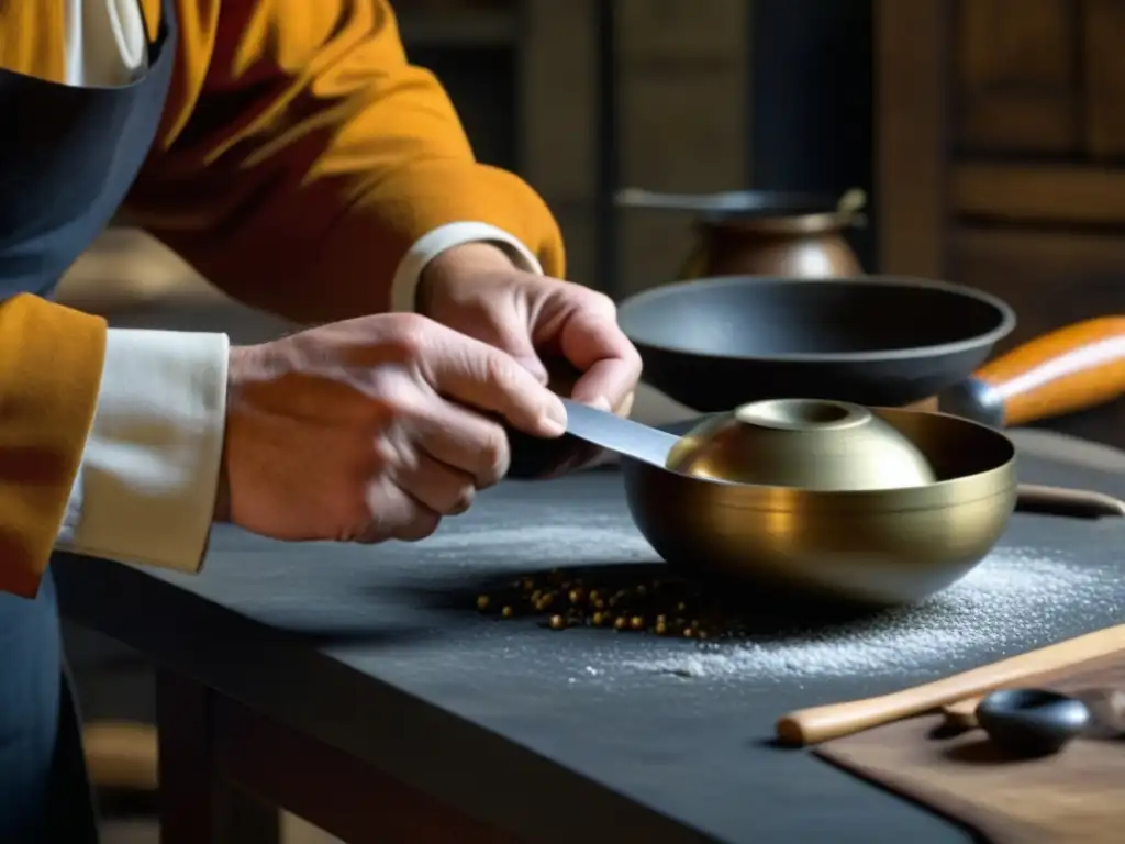 Un artesano recreando utensilios históricos para cocinar con destreza renacentista