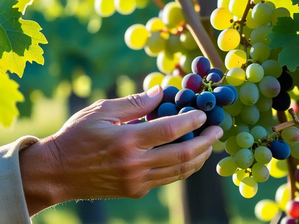 Un artesano recolecta uvas en viñedo renacentista