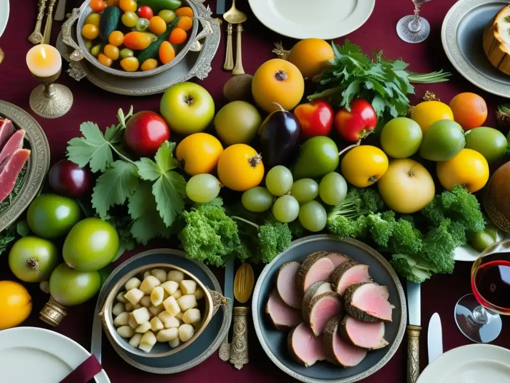 Un banquete medieval rebosante de frutas, verduras y carnes orgánicas