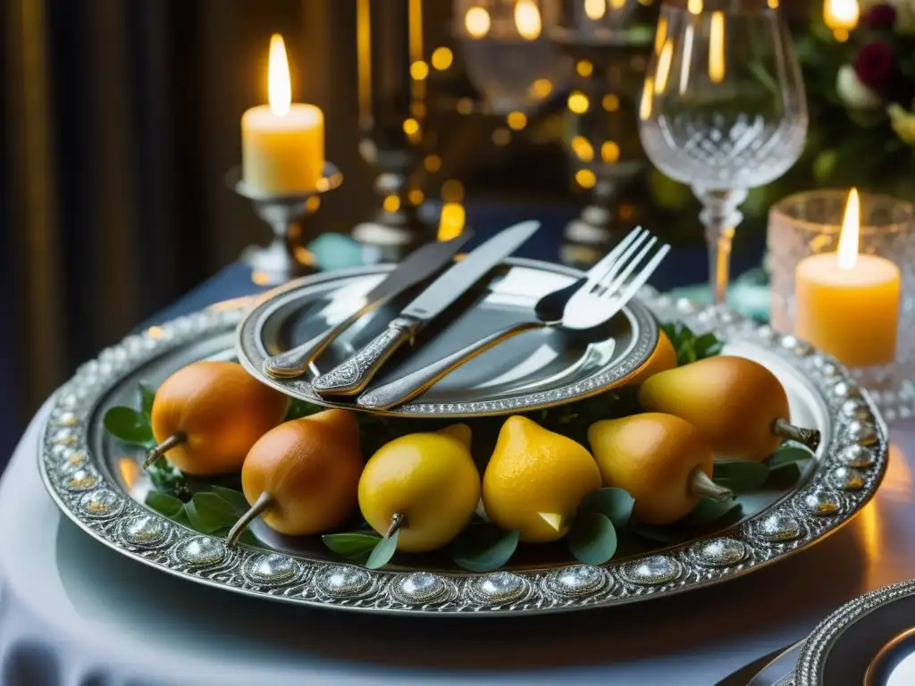 Banquete opulento de las Guerras Napoleónicas, exquisitamente presentado en plata y cristal