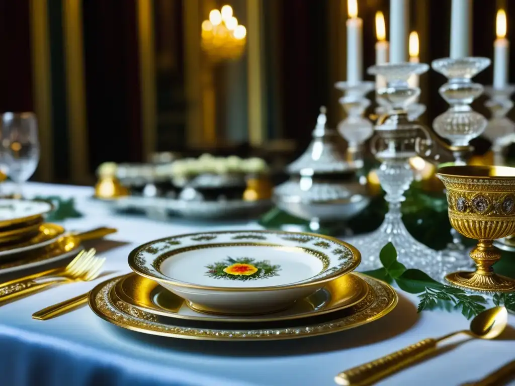 Un banquete real ruso decadente con detalles exquisitos, resaltando la opulencia y la influencia en la gastronomía actual