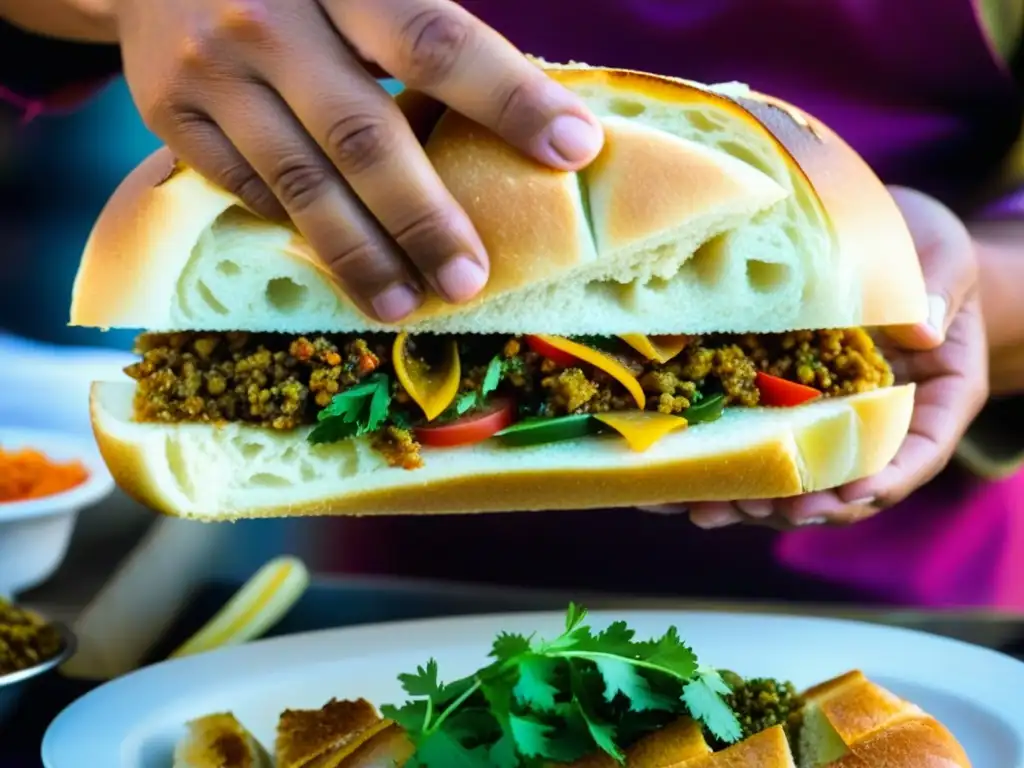 La evolución de los bocadillos en la histórica Sur Asia: un vendedor callejero preparando un suculento bocadillo con esmero en un bullicioso mercado