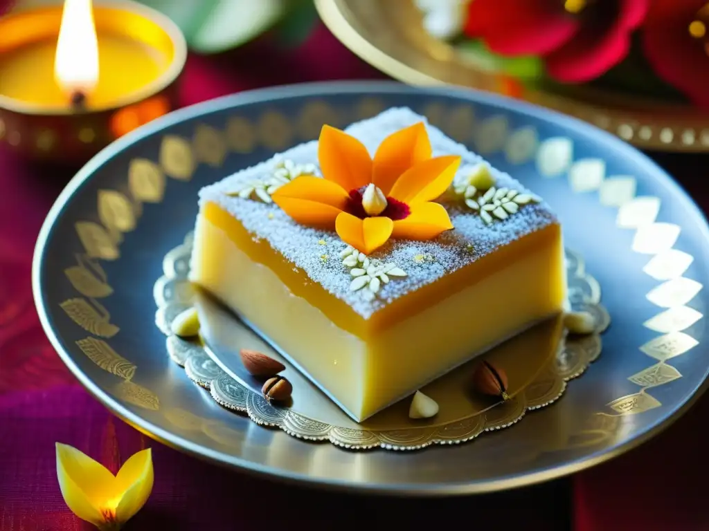 Delicioso barfi tradicional: detalle vibrante y exquisito Un bocado de historia: barfi indio con sabores tradicionales de Diwali en detalle vibrante