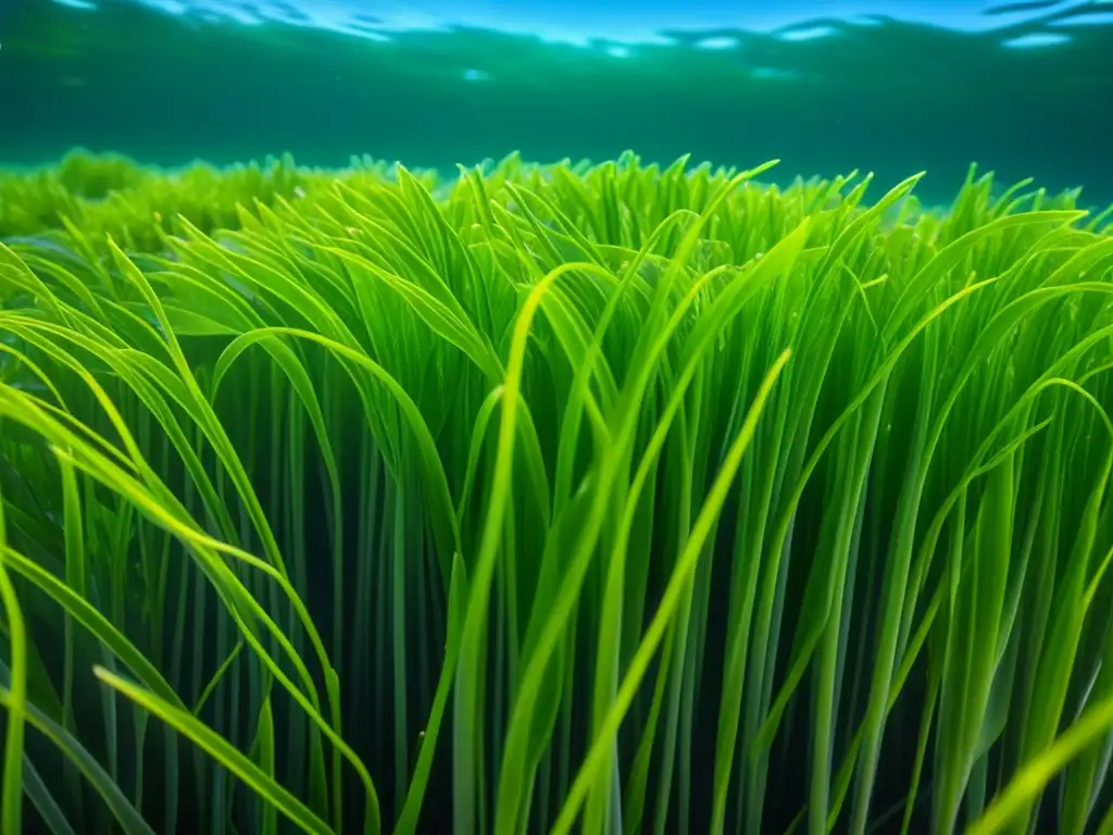 Un bosque submarino de algas marinas verdes vibrantes bailando en aguas cristalinas