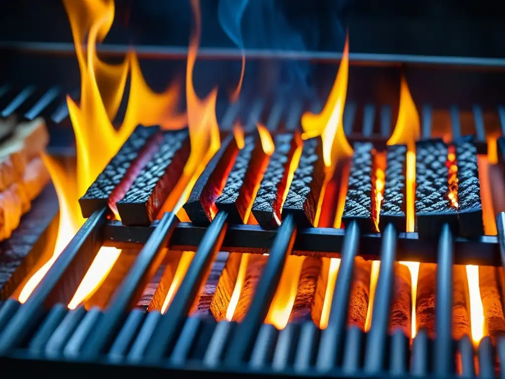 Brasas ardientes en parrilla argentina, reflejando la evolución de la historia cultural