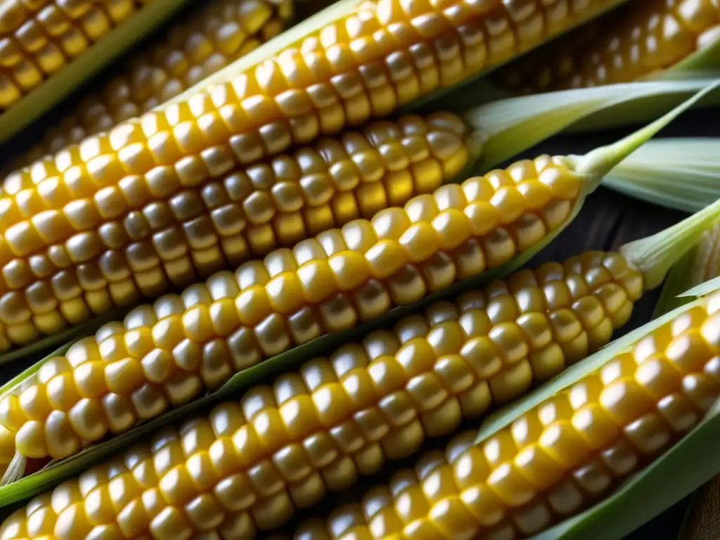 Brillantes granos de maíz dorado bajo el sol, resaltando la belleza y los beneficios del maíz en Latinoamérica