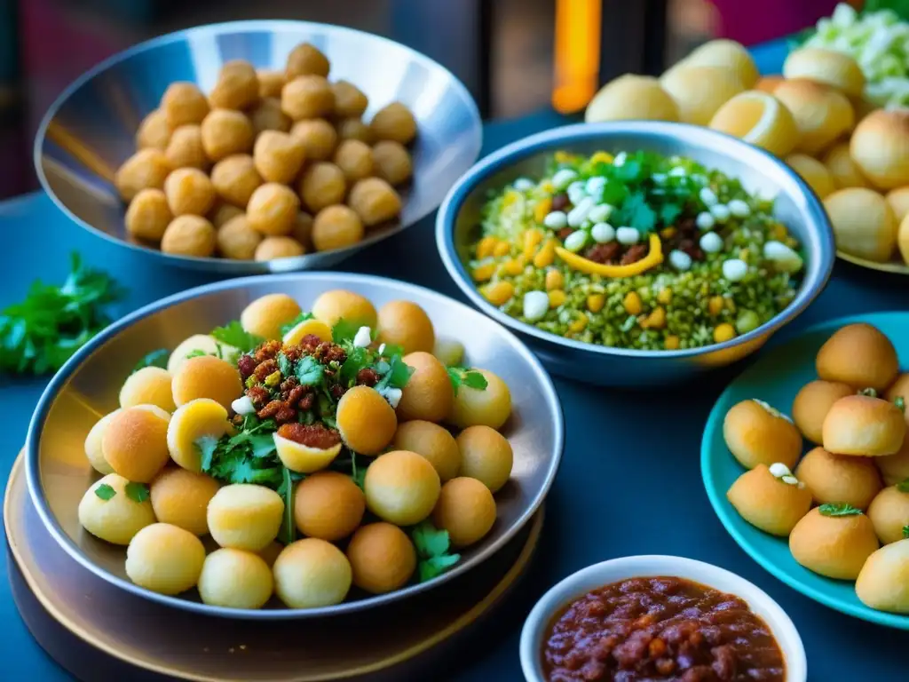 Una bulliciosa variedad de chaat en India, con pani puri, bhel puri, dahi puri y aloo chaat