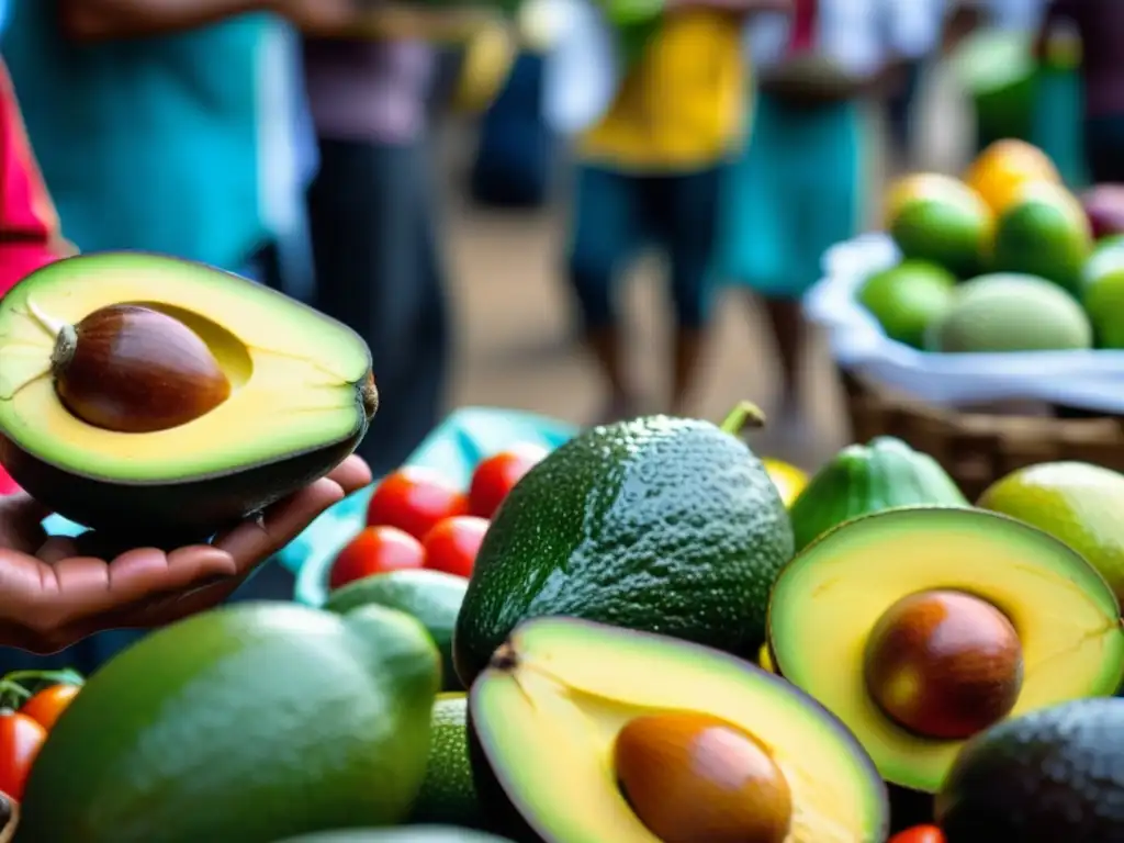 Mercado colombiano vibrante: la revolución de los alimentos orgánicos El bullicioso mercado colombiano rebosante de frutas y verduras orgánicas, reflejando el Impacto del Intercambio Colombino en la Alimentación