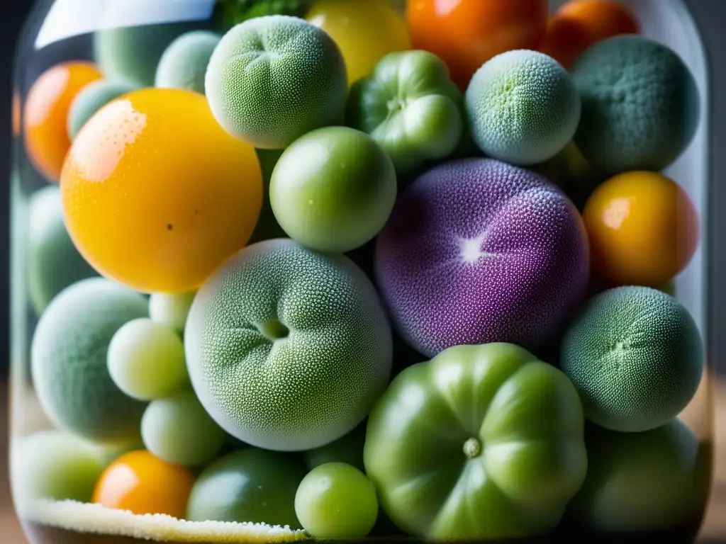 Burbujas efervescentes en tarro de fermentación casera de vegetales, ilustrando el proceso natural de fermentación en casa para principiantes