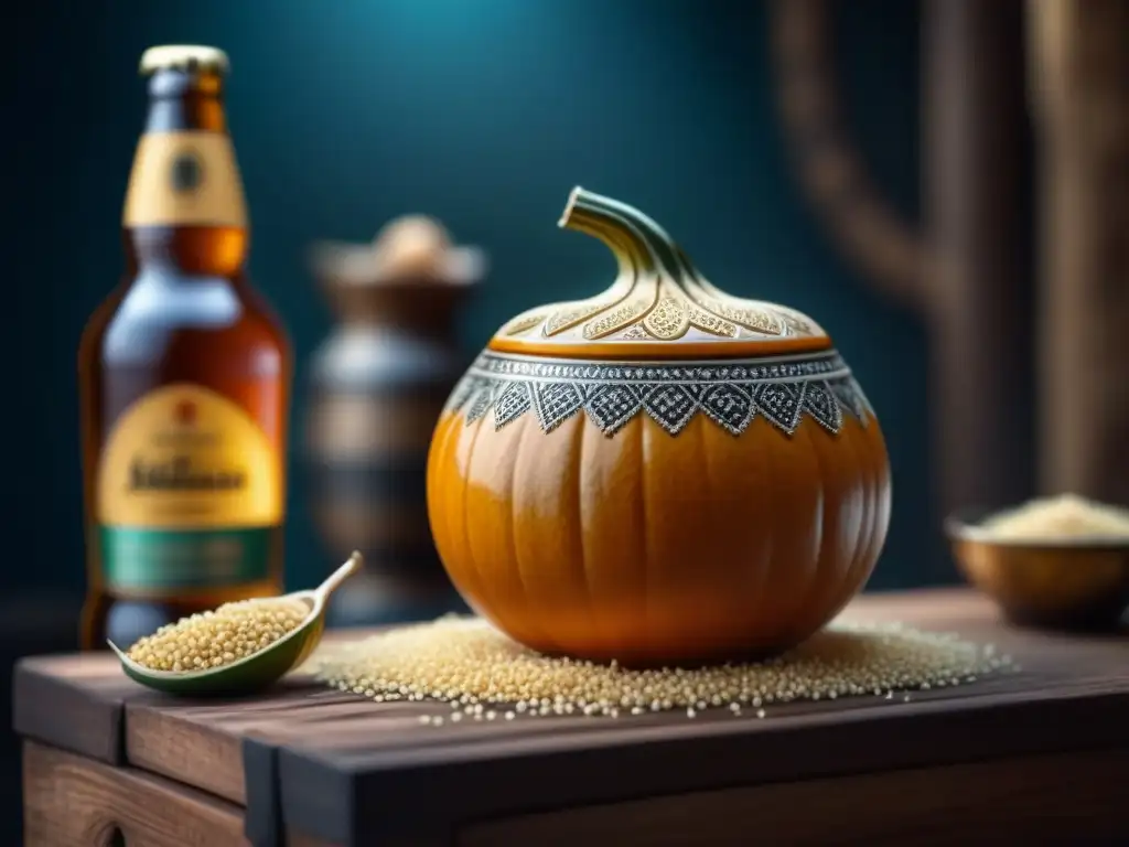 Una calabaza saheliana llena de cerveza de mijo, con patrones tallados, historia cultural Sahel