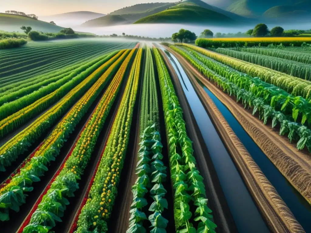 Campo agrícola antiguo con biodiversidad y prácticas sostenibles