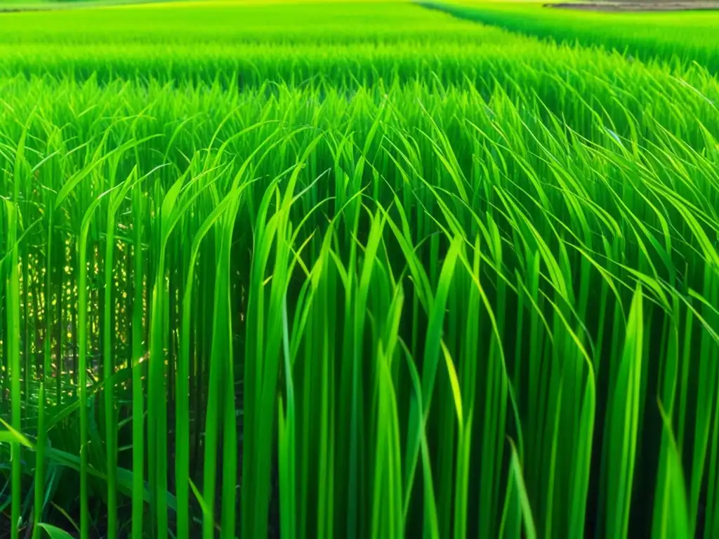 Un campo de arroz vibrante en Asia, mostrando la belleza del cultivo