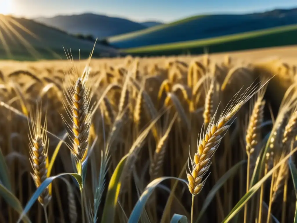 Campo de trigo dorado al amanecer, resaltando la importancia del cultivo de cereales con prácticas sostenibles