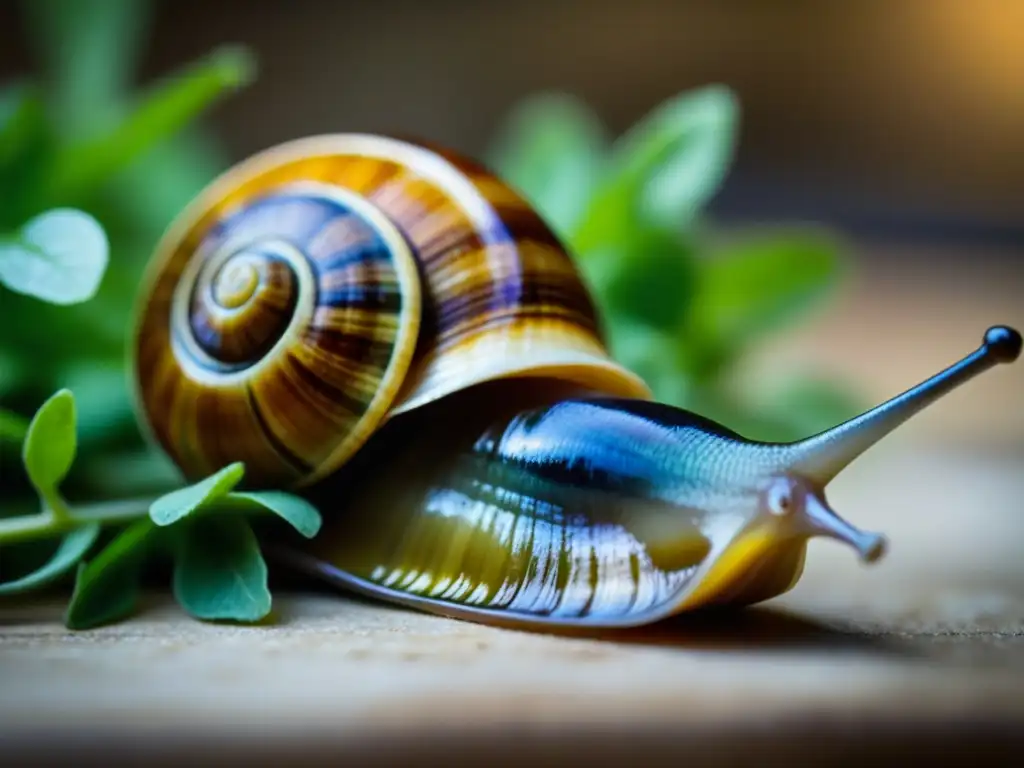 Un caracol vibrante sobre hierbas frescas en cocina rústica francesa: historia del escargot en cocina