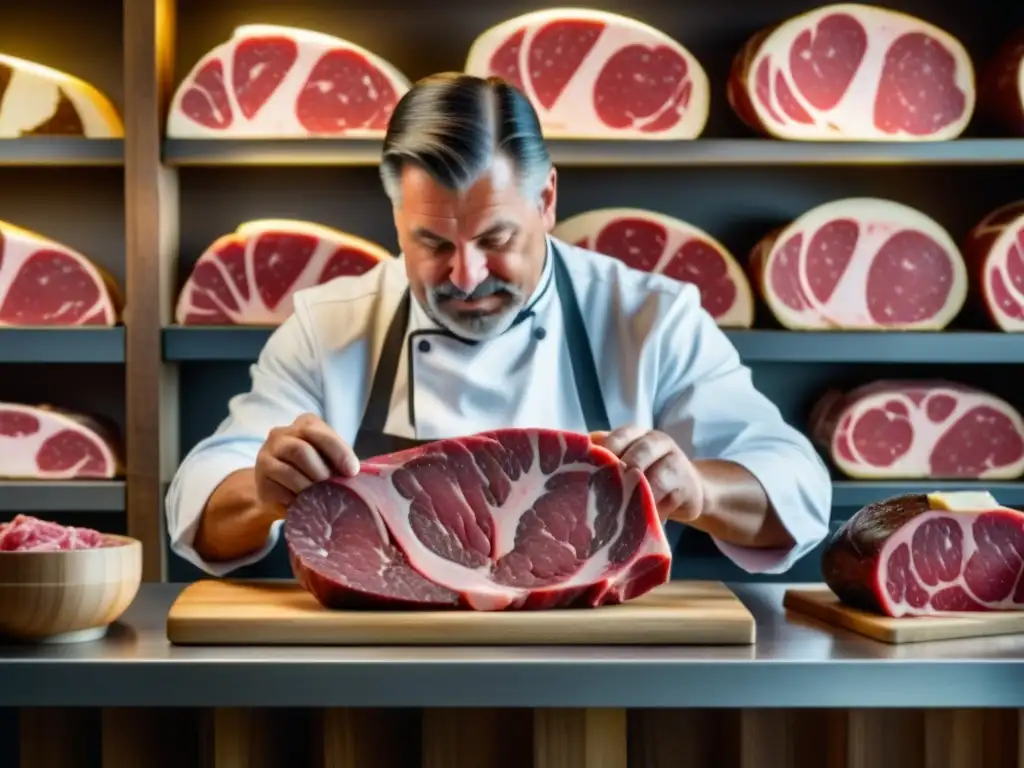 Un carnicero austriaco selecciona meticulosamente un corte de carne para Rostbraten, resaltando la historia del Rostbraten austrohúngaro