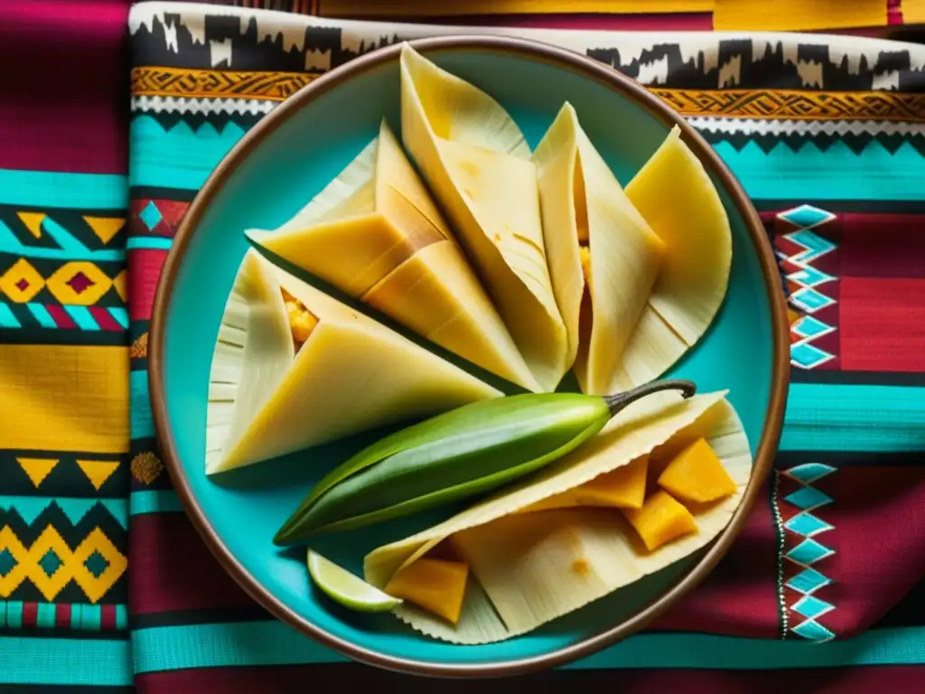 Una celebración azteca con exótica comida en un mantel vibrante, resaltando las restricciones alimentarias sociedad azteca